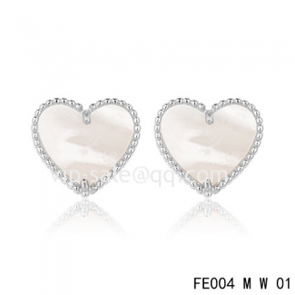Fake Van Cleef & Arpels Sweet Alhambra Heart White Earrings,White Mother-Of-Pearl